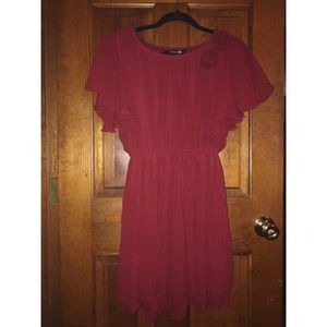 Forever 21 Red Ruffle Sleeve Pleated Dress